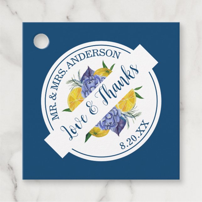 Modern citron Citrus Bröllop Gåvor Etiketter (Framsida)