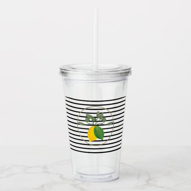Modern Citron Lime Limoncillo Ränder Monogram Take Away Mugg (Framsida)