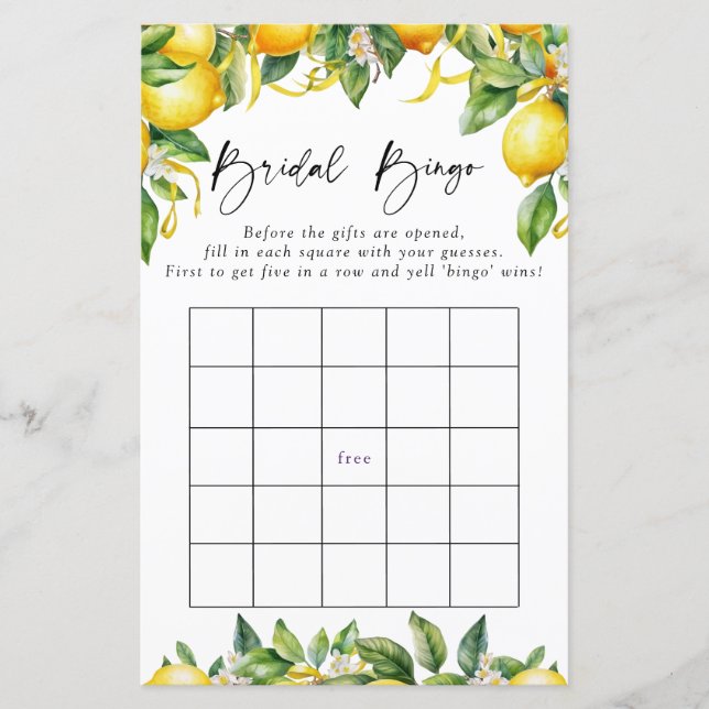 Modern citroner Citrus Bridal Bingo Game (Framsida)
