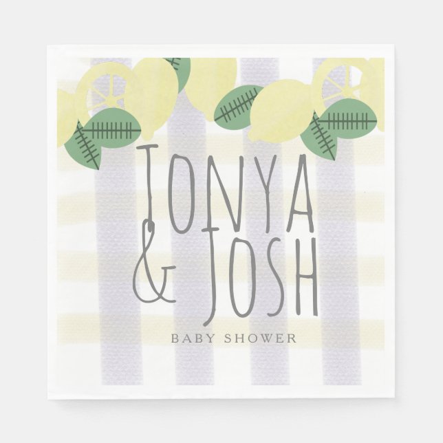 Modern citronkrans citrus gul grå pappersservett (Framsidan)