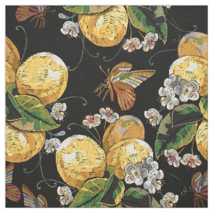 Modern Citrus Blommigt Butterfly Mönster Tyg