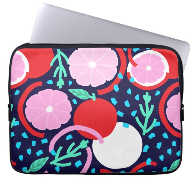 Modern Citrus Fruit Geometric Midnight Market Laptop Fodral (Framsidan)