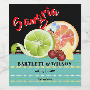 Modern Citrus Fruit Sangria BRÖLLOP Vinflaska Etikett