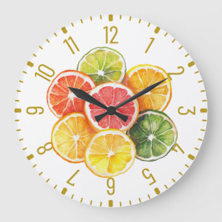 Modern Citrus Fruit Slices Round Clock Stor Klocka