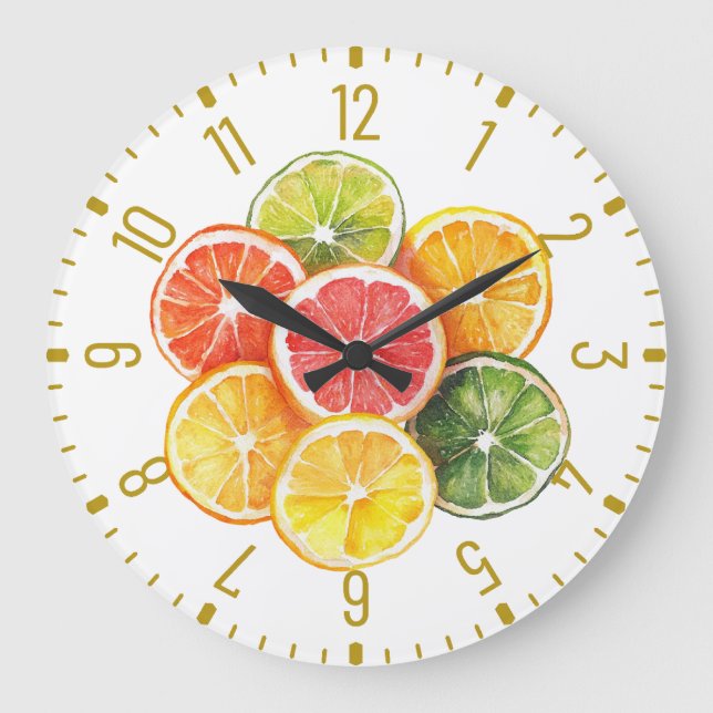 Modern Citrus Fruit Slices Round Clock Stor Klocka (Framsida)