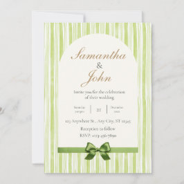 Modern Citrus Green Stripe Back Photo Wedding Inbjudningar