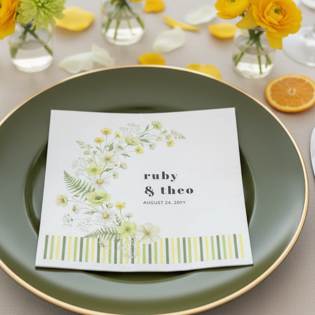 Modern Citrus Green Wildflower Wedding Pappersservett (Wedding dinner napkin from the citrus green wildflower wedding collection by darling & may)