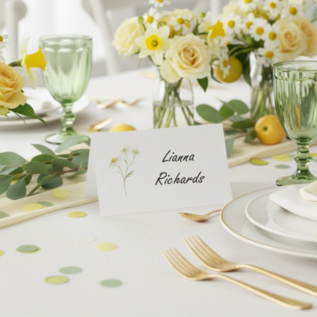 Modern Citrus Grön Vildblomma Vikbar Eskort eller Placeringskort (Place Cards from the Citrus Green Wildflower wedding collection by Darling & May)