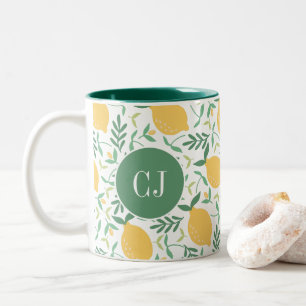 Modern Citrus Gult Grönt Löv Monogram Två-Tonad Mugg