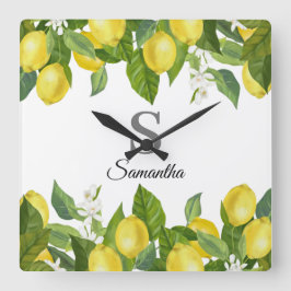 Modern Citrus Monogram Namn Fyrkantig Klocka