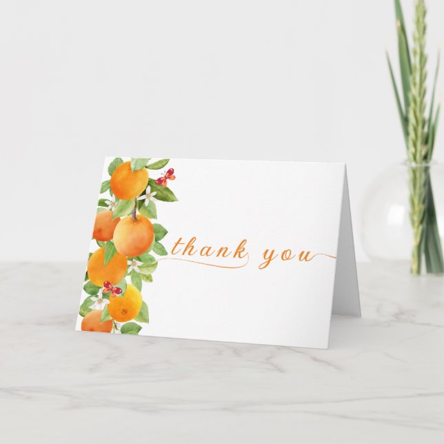 Modern citrus Orange Clementine Baby Shower Tack Kort (Framsida)