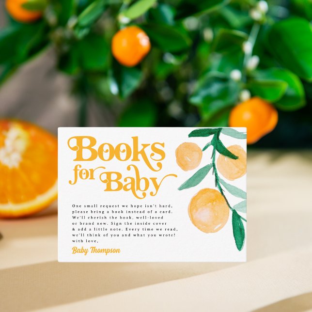 Modern Citrus Orange Retro Bokar for Baby Shower Tilläggskort (Skapare uppladdad)