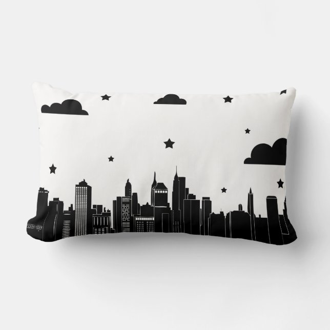 Modern City Scape & Starry Himlar med första Brev Lumbarkudde (Framsida)
