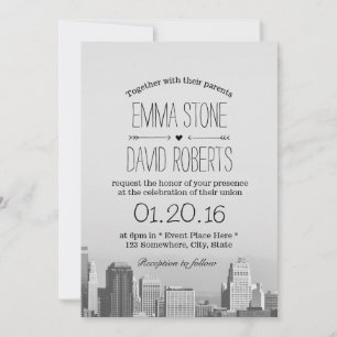Modern City Skyline Destination Wedding Inbjudningar