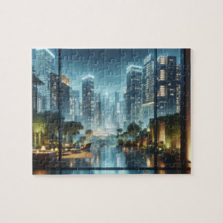 Modern City View vid Rining Night Jigszle Puzzle Pussel