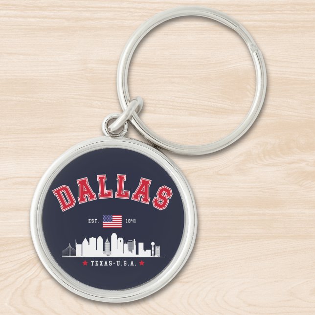 Modern Cityscape of Dallas Texas Rund Silverfärgad Nyckelring (Skapare uppladdad)