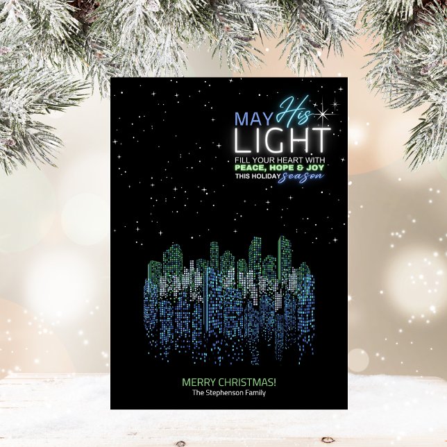 Modern Cityscape Religiösa-julkort Inbjudningar (Capture the contemporary spirit along with a beautiful religious message through this Christmas card)