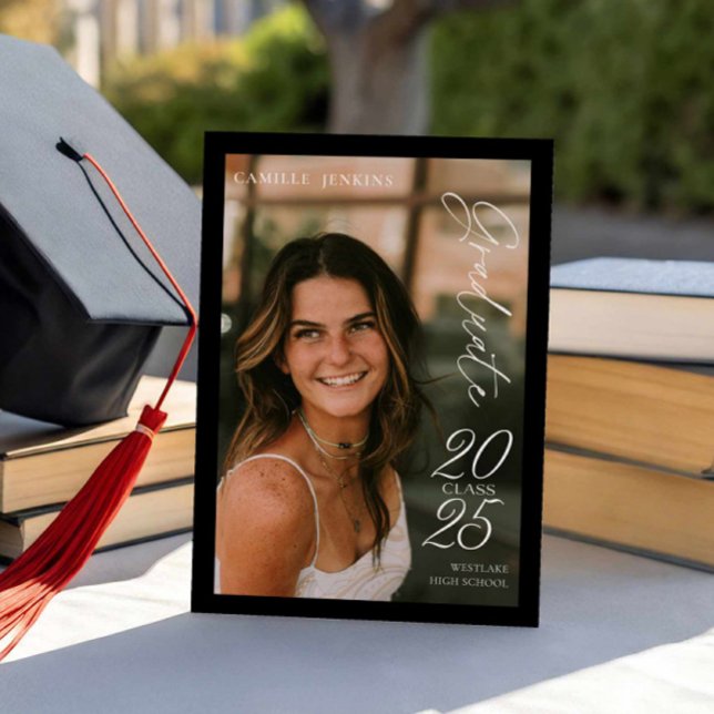 Modern Class 2025 Photo Studenten-meddelande Inbjudningar (Graduate Black and White Photo Invitation)