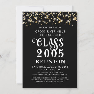 Modern Class Reunion Black Guld Confetti Streamers Inbjudningar