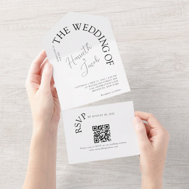 Modern Classic: Arch Typography QR code Bröllop (Avrivbar del)