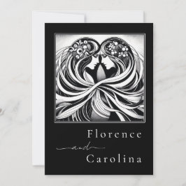 Modern Classic Art Deco Black & White Bröllop Inbjudningar