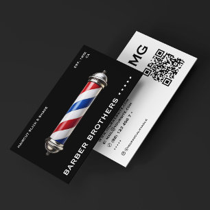 Modern Classic Barber Pole Black Barbershop Visitkort