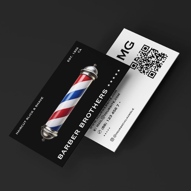 Modern Classic Barber Pole Black Barbershop Visitkort (Modern Classic Barber Pole Black Barbershop Business Card
)