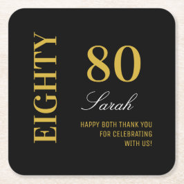 Modern Classic Black 80 Birthday Cocktail Party Underlägg Papper Kvadrat