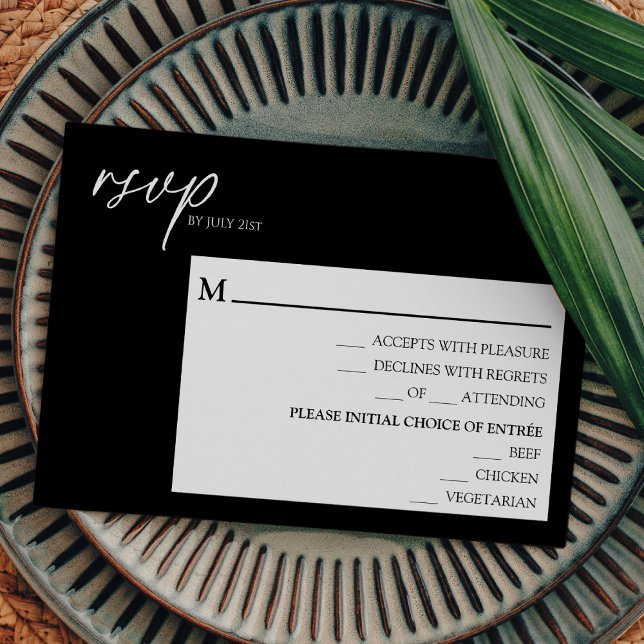 Modern Classic Black Bröllop Menu OSA kort (Skapare uppladdad)