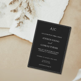 Modern Classic Black Monogram Bröllop Inbjudningar