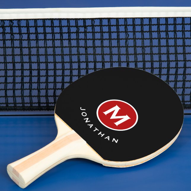 Modern Classic Black Monogram Namn Pingisracket (Insitu)