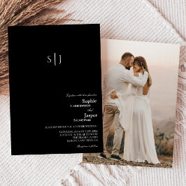 Modern Classic Black Monogram Photo Bröllop Inbjudningar