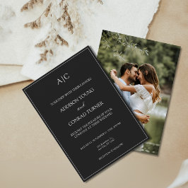 Modern Classic Black Monogram Photo Bröllop Inbjudningar