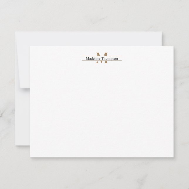 Modern Classic Black och Guld Monogram Namn Anteckningskort (Framsida)