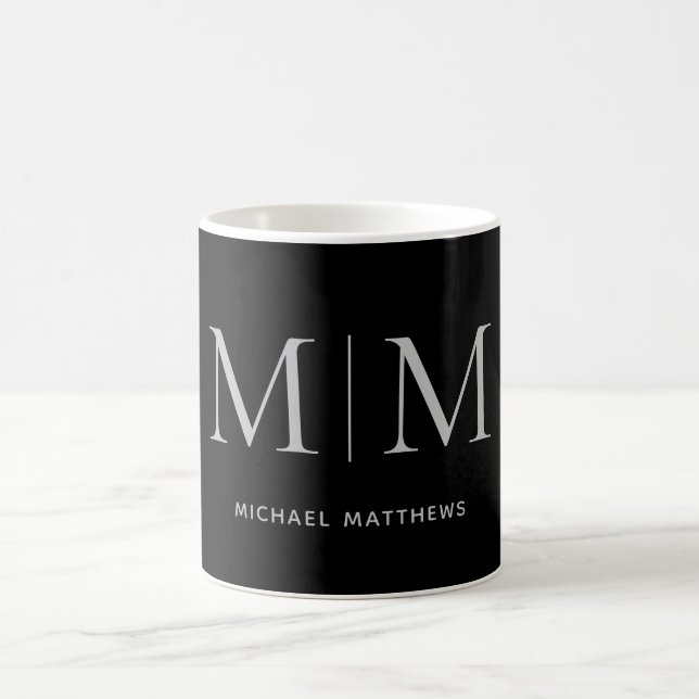 Modern Classic Black Personlig Monogram Namn Kaffemugg (Center)
