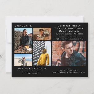 Modern Classic Black Photo Collage Studenten Inbjudningar