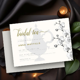 Modern Classic Black White Guld Orchid Möhippa Tea Inbjudningar