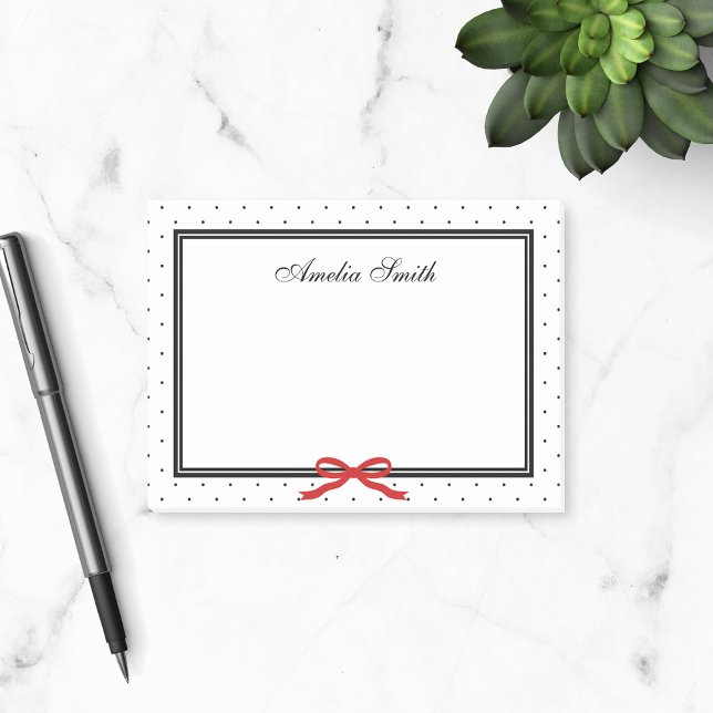 Modern Classic Black White Polka Dot Red Ribbon Post-it Block (Skapare uppladdad)