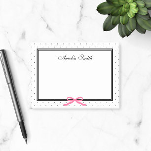 Modern Classic Black White Polka Dot Rosa Ribbon Post-it Block