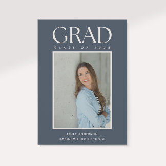 Modern Classic Blue Graduation Photo Announcement Meddelande
