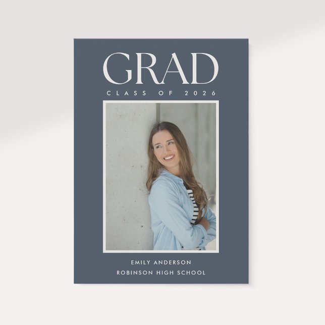 Modern Classic Blue Graduation Photo Announcement Meddelande (Skapare uppladdad)