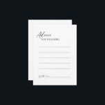 Modern Classic Bröllop Advice Card Rådkort<br><div class="desc">Det här moderna klassiska bröllop-kortet är perfekt för din elegant moderna bröllop. Den här designen har en svart, enkel kalligrafi som är inställd på en ljusvit bakgrund i neutralten för att matcha din klassiska bröllop eller minimalistiska boho bröllop i vår, sommar, fall eller vinter. Jag ber er att ni kan...</div>