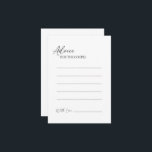 Modern Classic Bröllop Advice Card Rådkort<br><div class="desc">Det här moderna klassiska bröllop-kortet är perfekt för din elegant moderna bröllop. Den här designen har en svart, enkel kalligrafi som är inställd på en ljusvit bakgrund i neutralten för att matcha din klassiska bröllop eller minimalistiska boho bröllop i vår, sommar, fall eller vinter. Jag ber er att ni kan...</div>