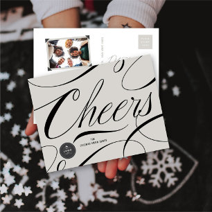 Modern Classic Cheers Calligraphy Elegant Business Helg Vykort