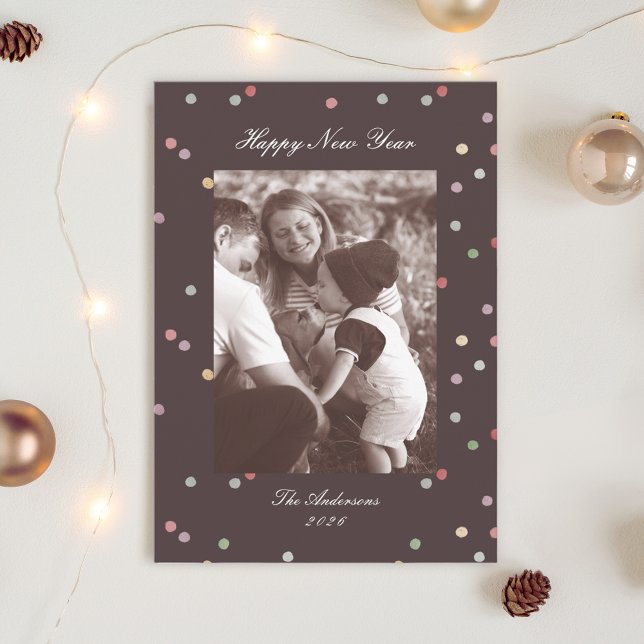 Modern Classic Colorful Confetti New Years Photo Julkort (Skapare uppladdad)