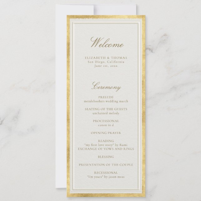 Modern Classic Ecru Gold Formal Wedding Program (Framsida)