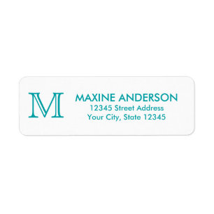 Modern Classic Elegant Chic Teal Grönt Monogram Returadress Etikett