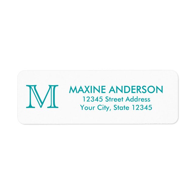 Modern Classic Elegant Chic Teal Grönt Monogram Returadress Etikett (Framsidan)