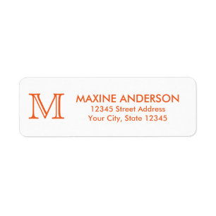 Modern Classic Elegant Orange Monogram Returadress Etikett