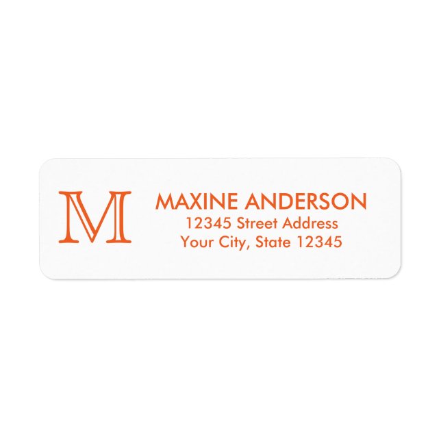 Modern Classic Elegant Orange Monogram Returadress Etikett (Framsidan)
